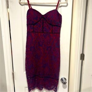 Guess Purple and Red Lace Bodycon Mini Dress